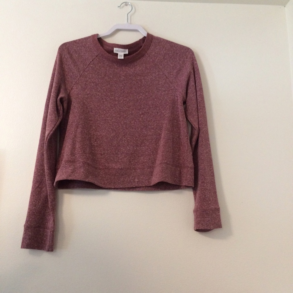 Long sleeve, pink crop top.