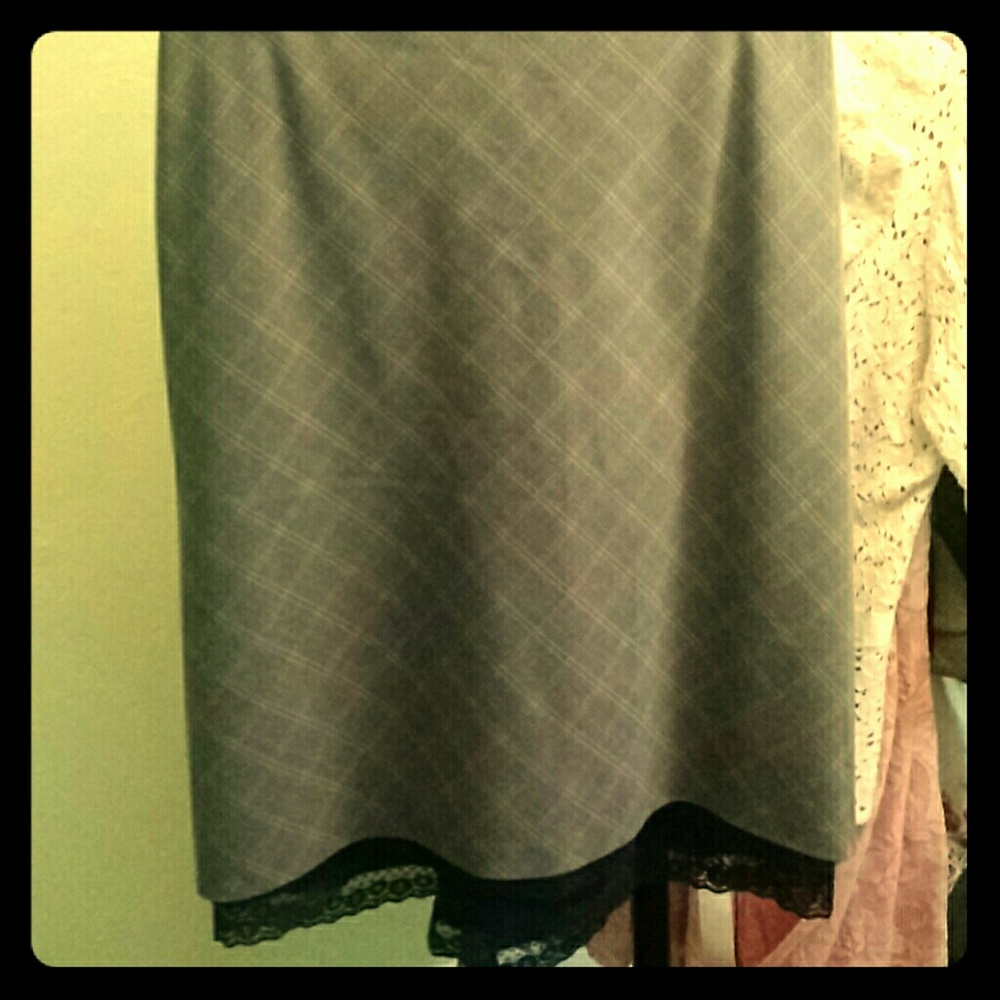 Plaid skirt with black silk/lace underlay