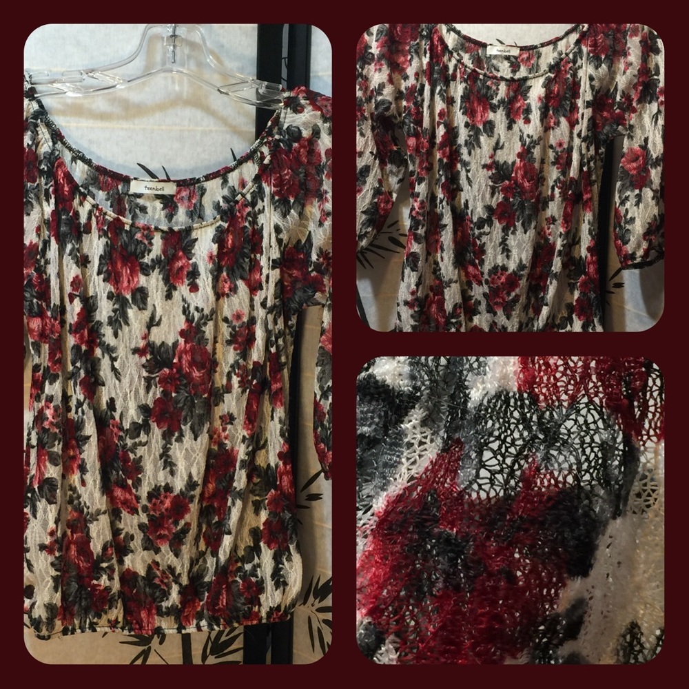 Rose print lace blouse