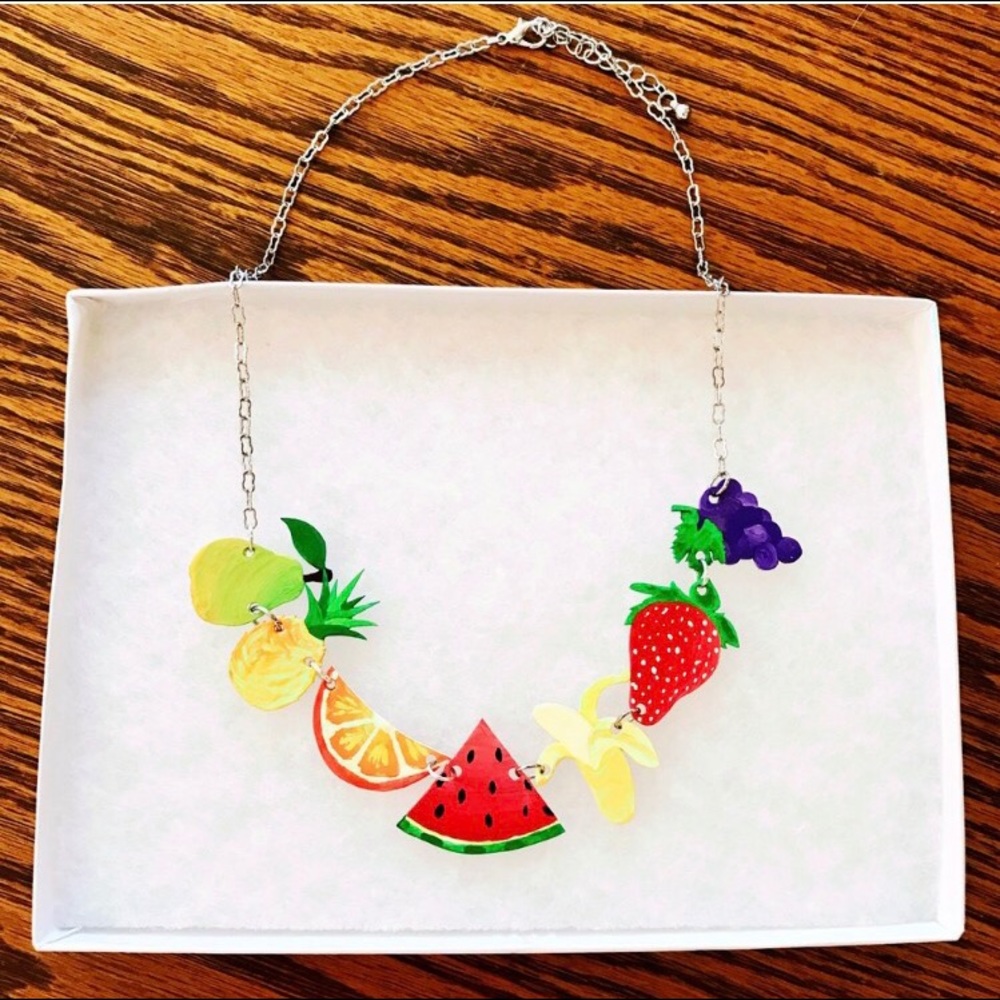 Vintage style fruit salad fruits necklace painted