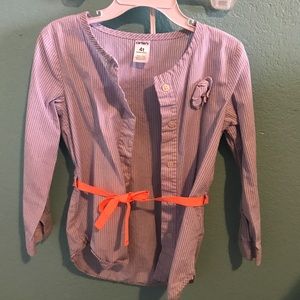 Blue pinstripe button down with orange tie