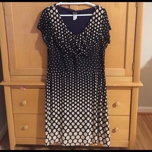 Navy blue and cream polka dot dress