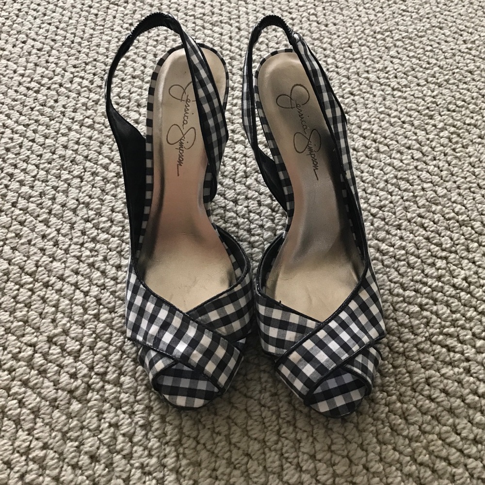 NWOT Jessica Simpson Peep toe gingham plaid heels