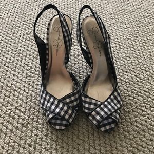 NWOT Jessica Simpson Peep toe gingham plaid heels