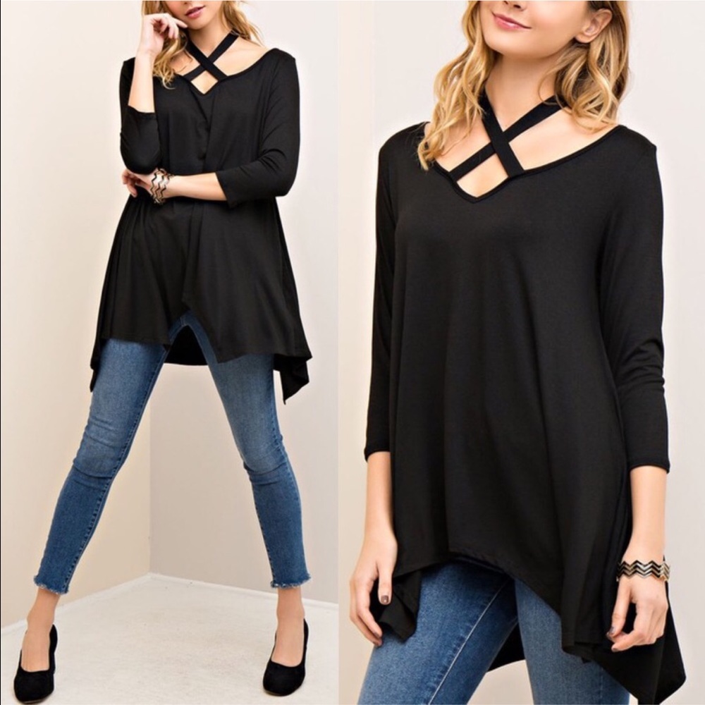 🚨1 HR SALE🚨EMMA asym halter neck tunic top BLACK - Picture 1 of 4