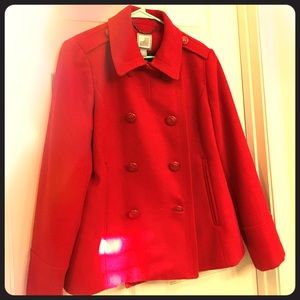 Red wool peacoat petite xl nwt sailor buttons