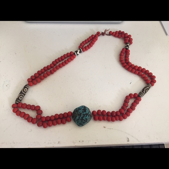 Gorgeous Red Blue Turquoise Necklace