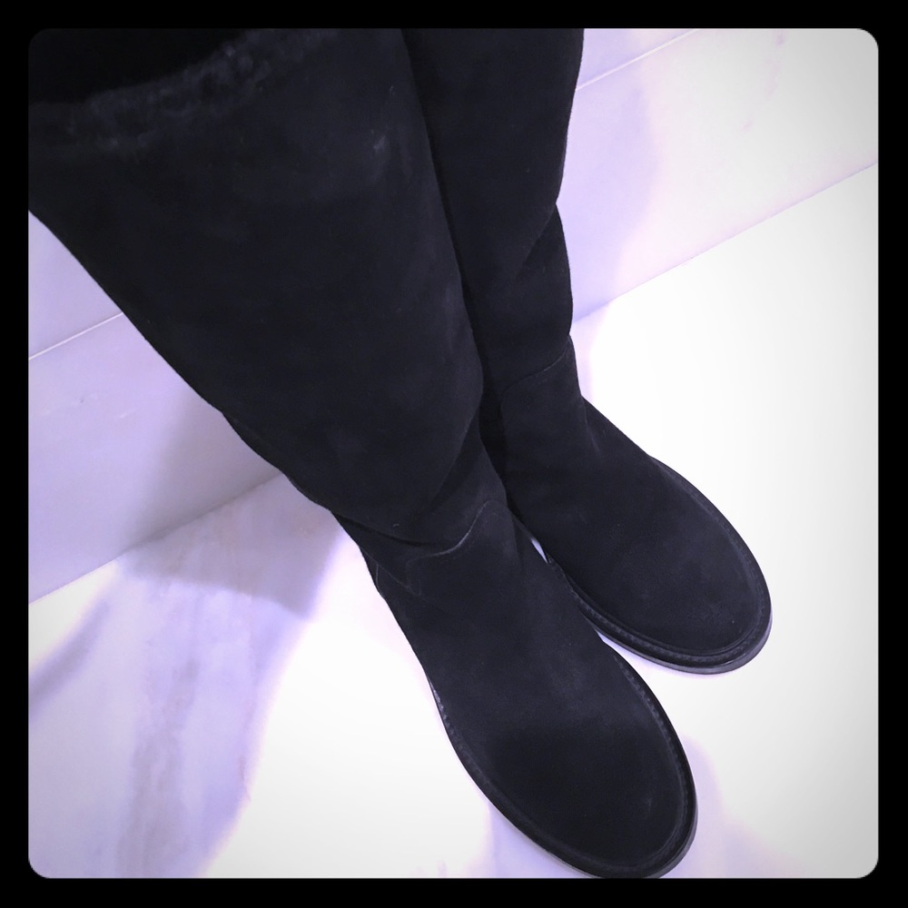 Chanel Black Suede and Shearling Boots