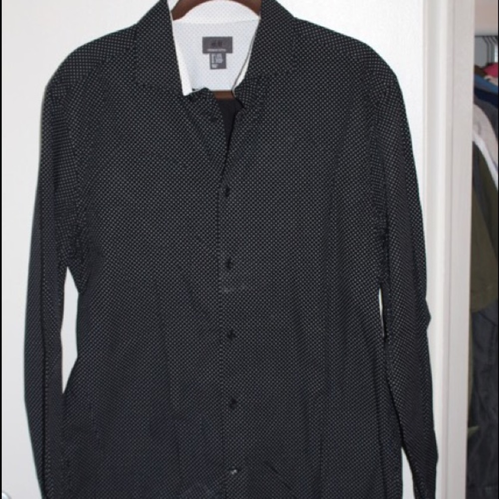 Black button down with white dots