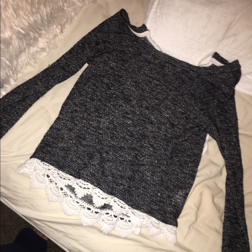 grey sweater with lace