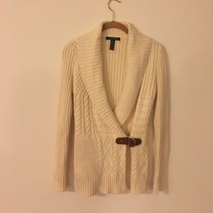 Ralph Lauren Cream Wrap Sweater with Small Buckle