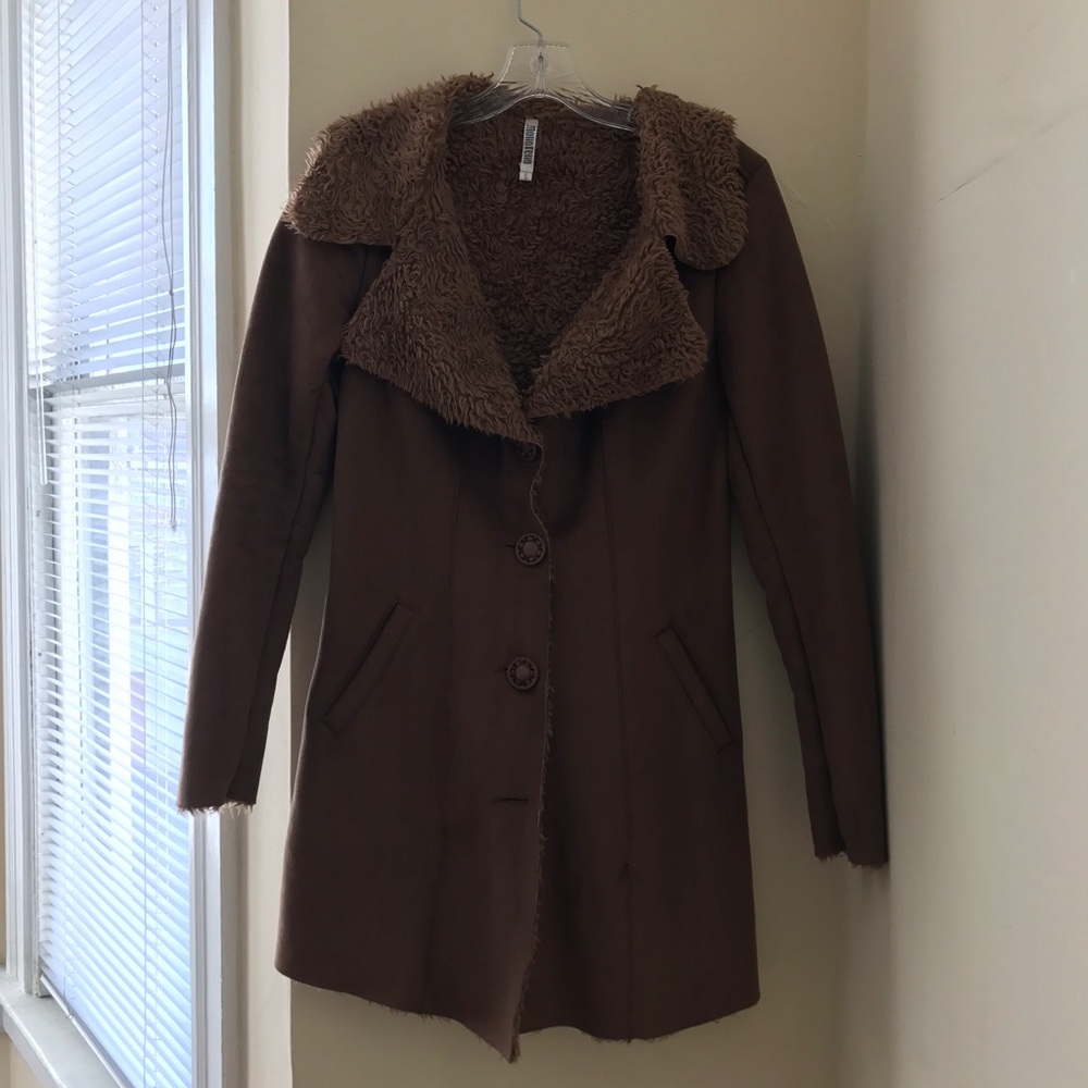 Suede leather long coat