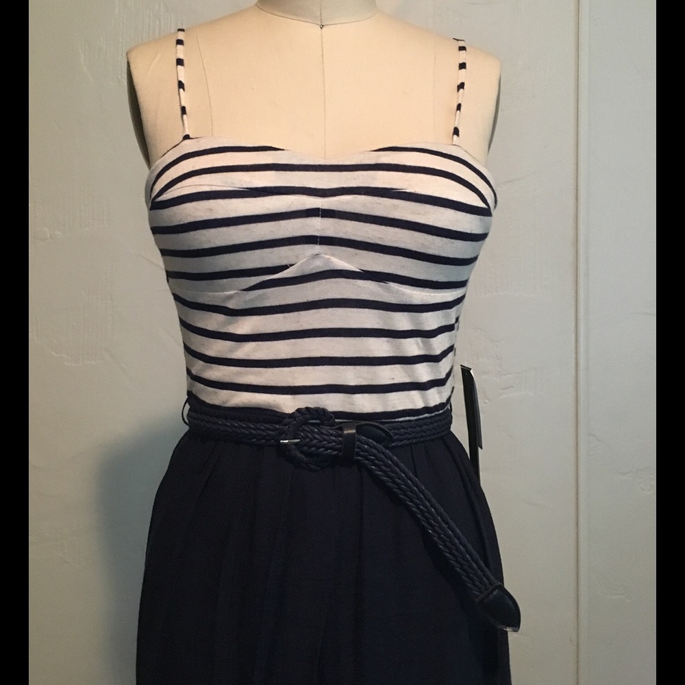 As U Wish Navy/White Striped Maxi Dress with Belt