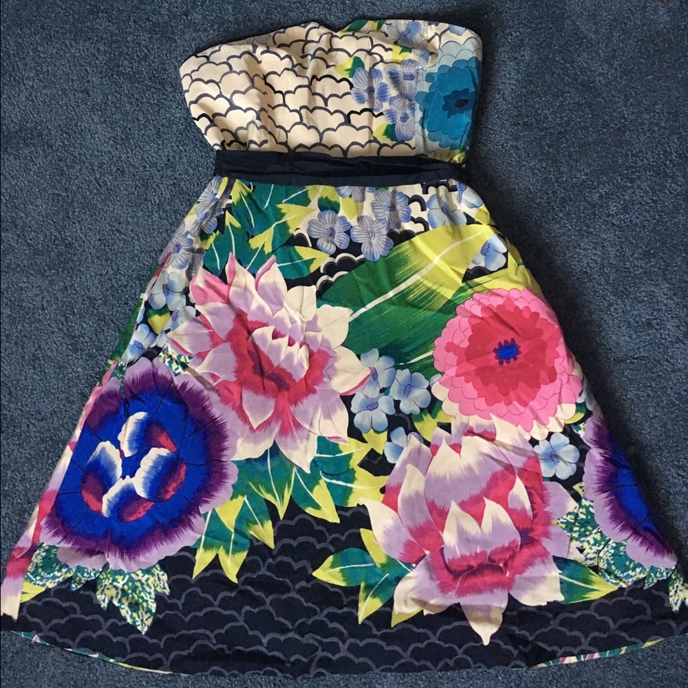 Strapless Asian Print Dress