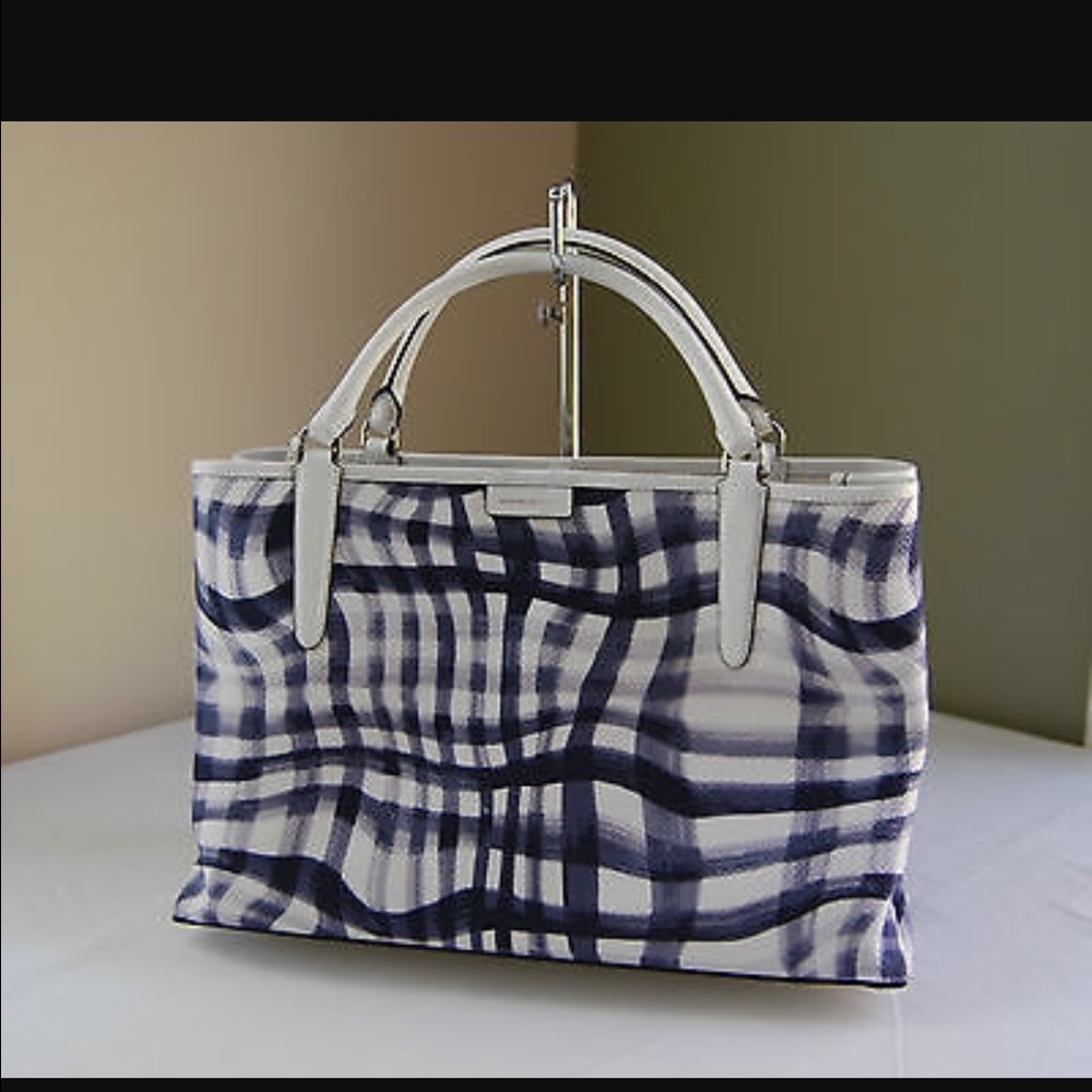 Coach white and blue wavy tote