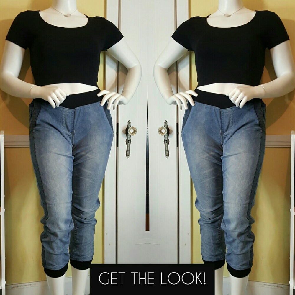 Complete outfit: Crop top and Jean joggers.