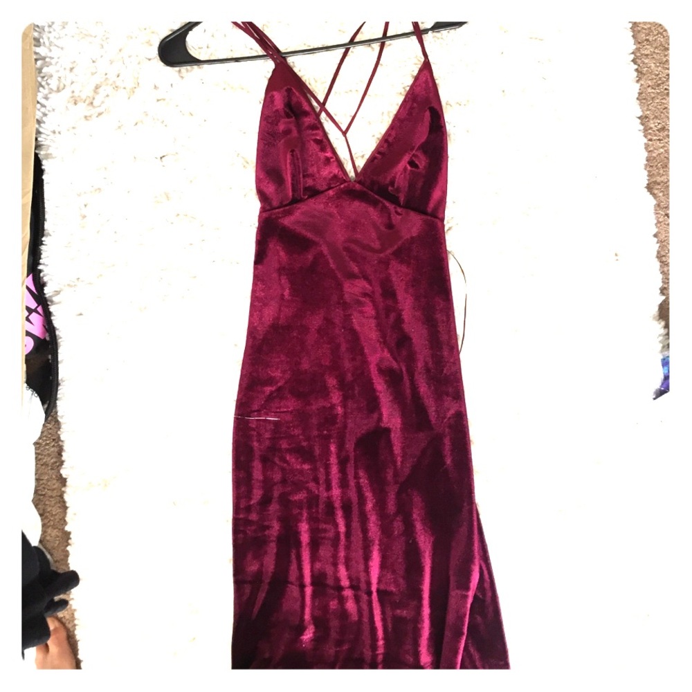 Red Burgundy Velvet Midi Dress (S)