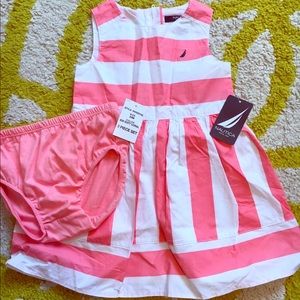NWT Nautica coral and white dress w/diaper cover
