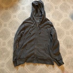 Gray Cotton Distressed Hooded Sweatshirt