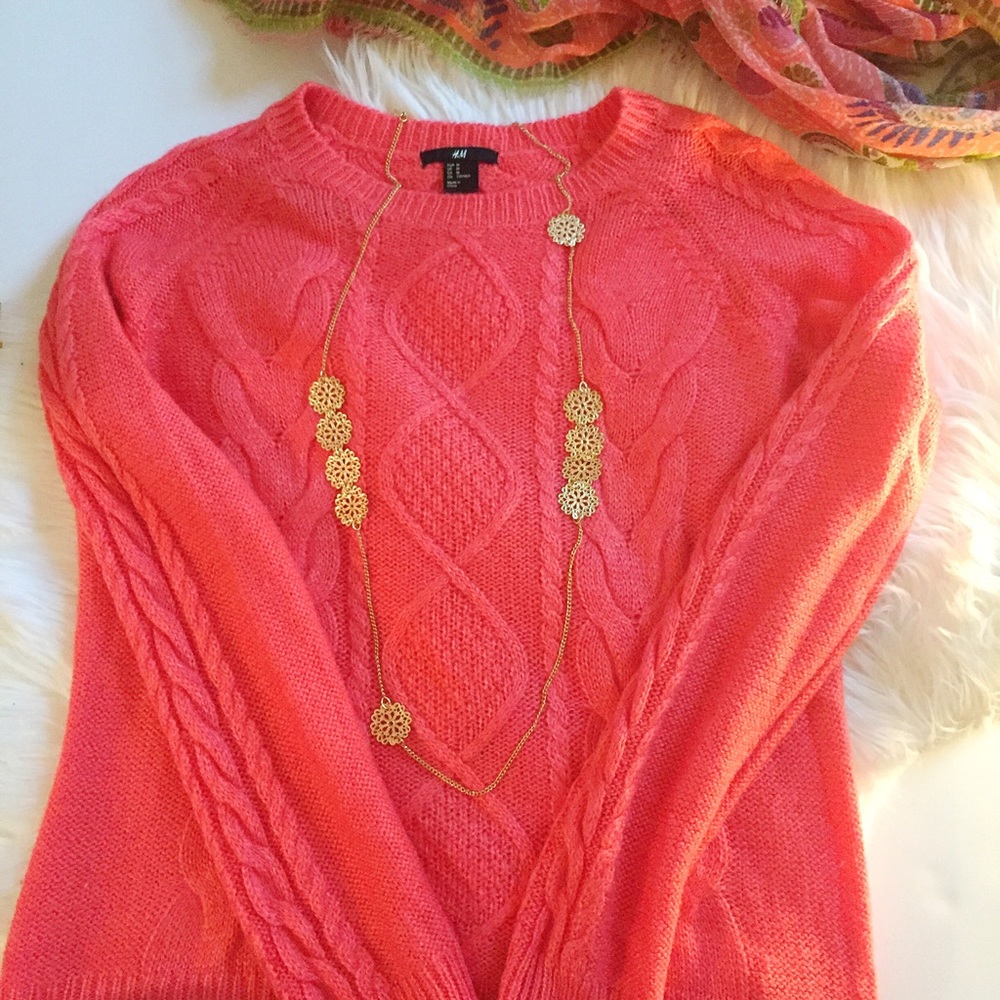 H&M Hot Pink Classic Cable Knit Sweater