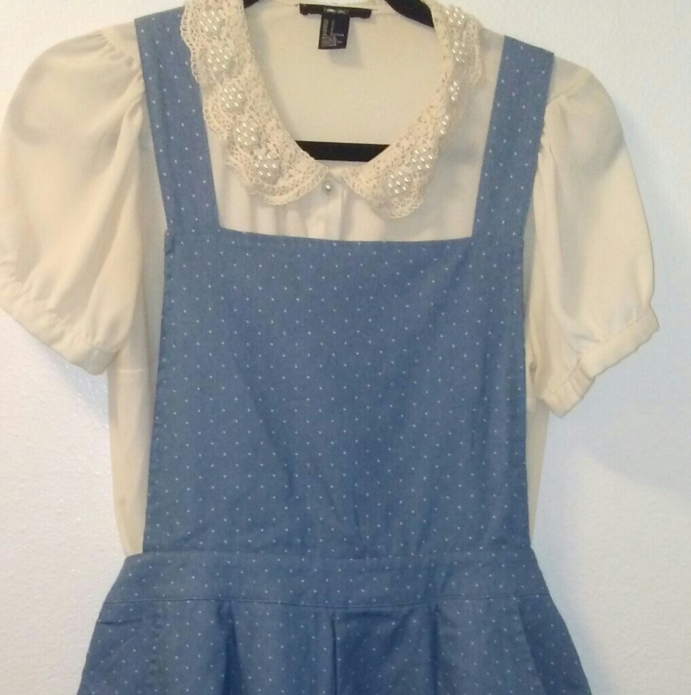Kawaii blue polkadot overals