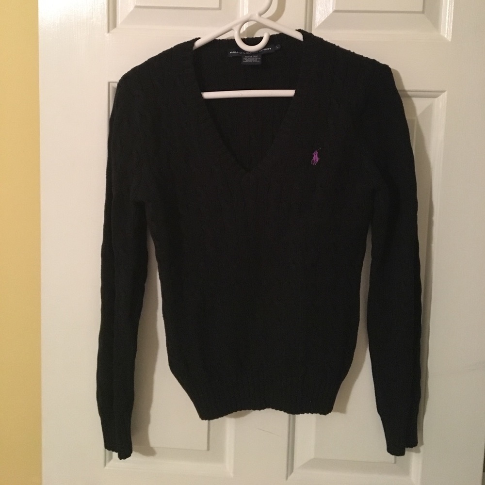 Ralph Lauren V Neck Cable Knit Sweater