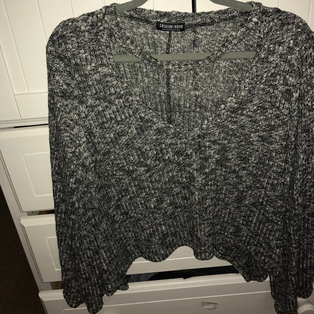 Knit sweater with keyhole front