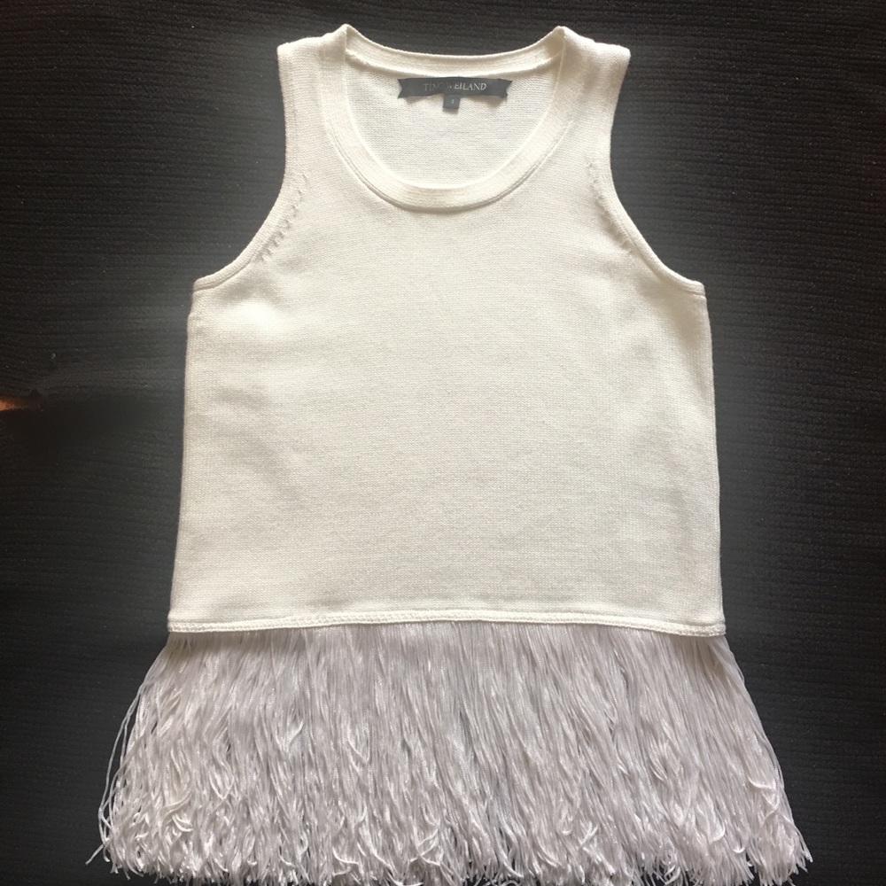 Timo Weiland White Fringe Knit Tank