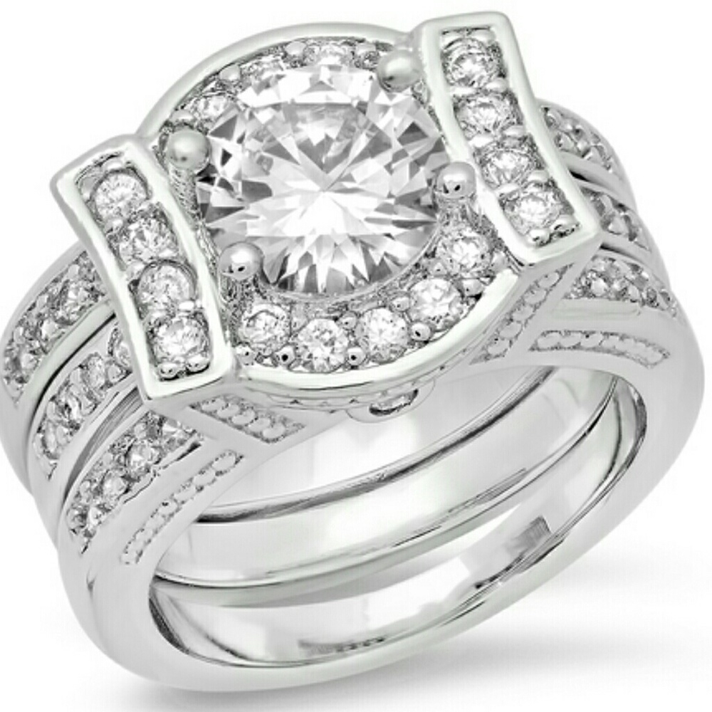 18 karat white gold filled CZ engagement ring