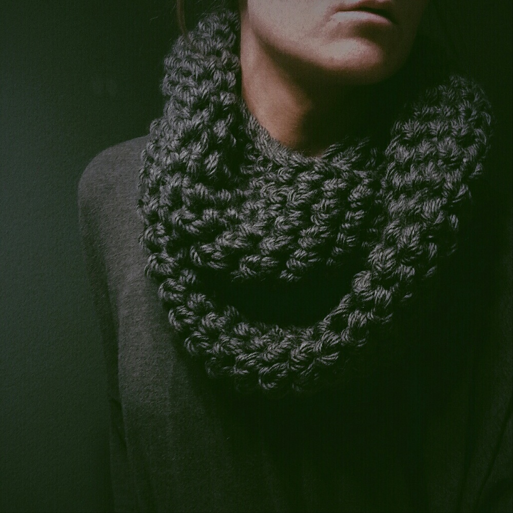 Dark gray knitted Infinity scarf