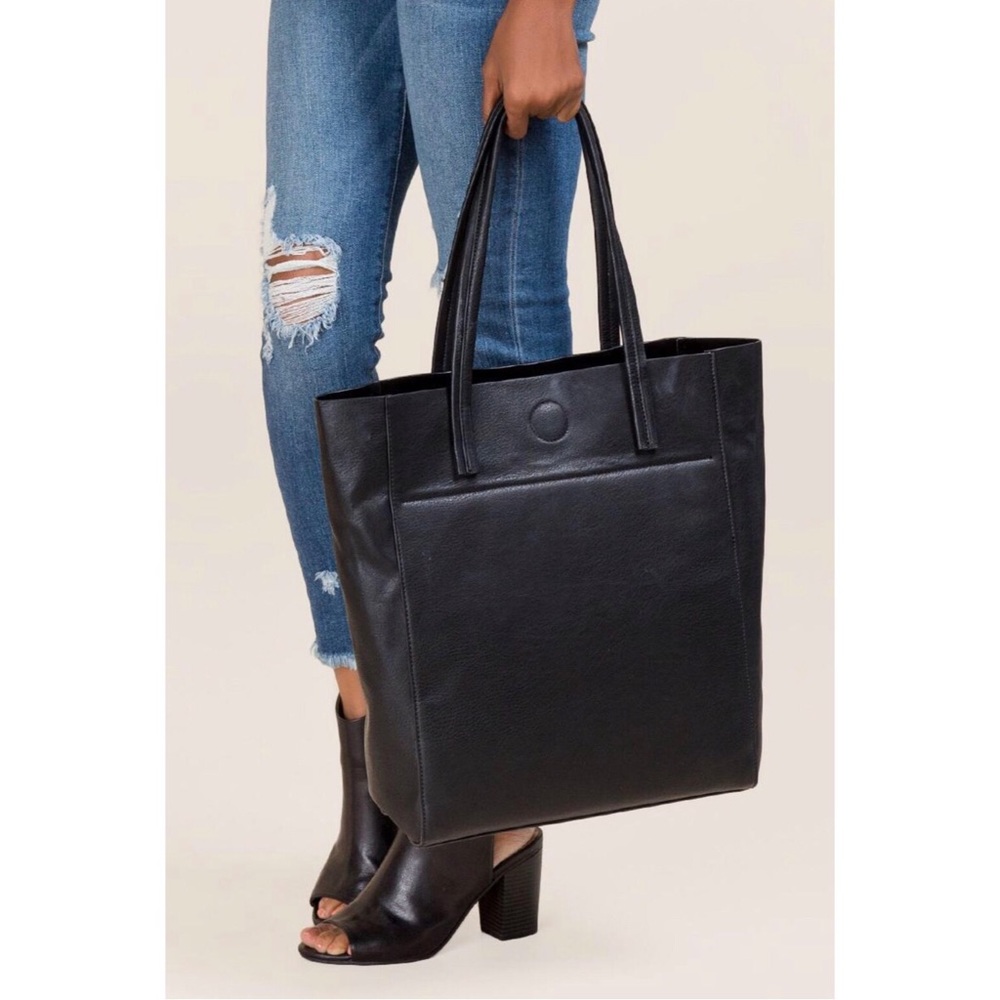 NWT Francesca's Leather Black Tote - Picture 3 of 4