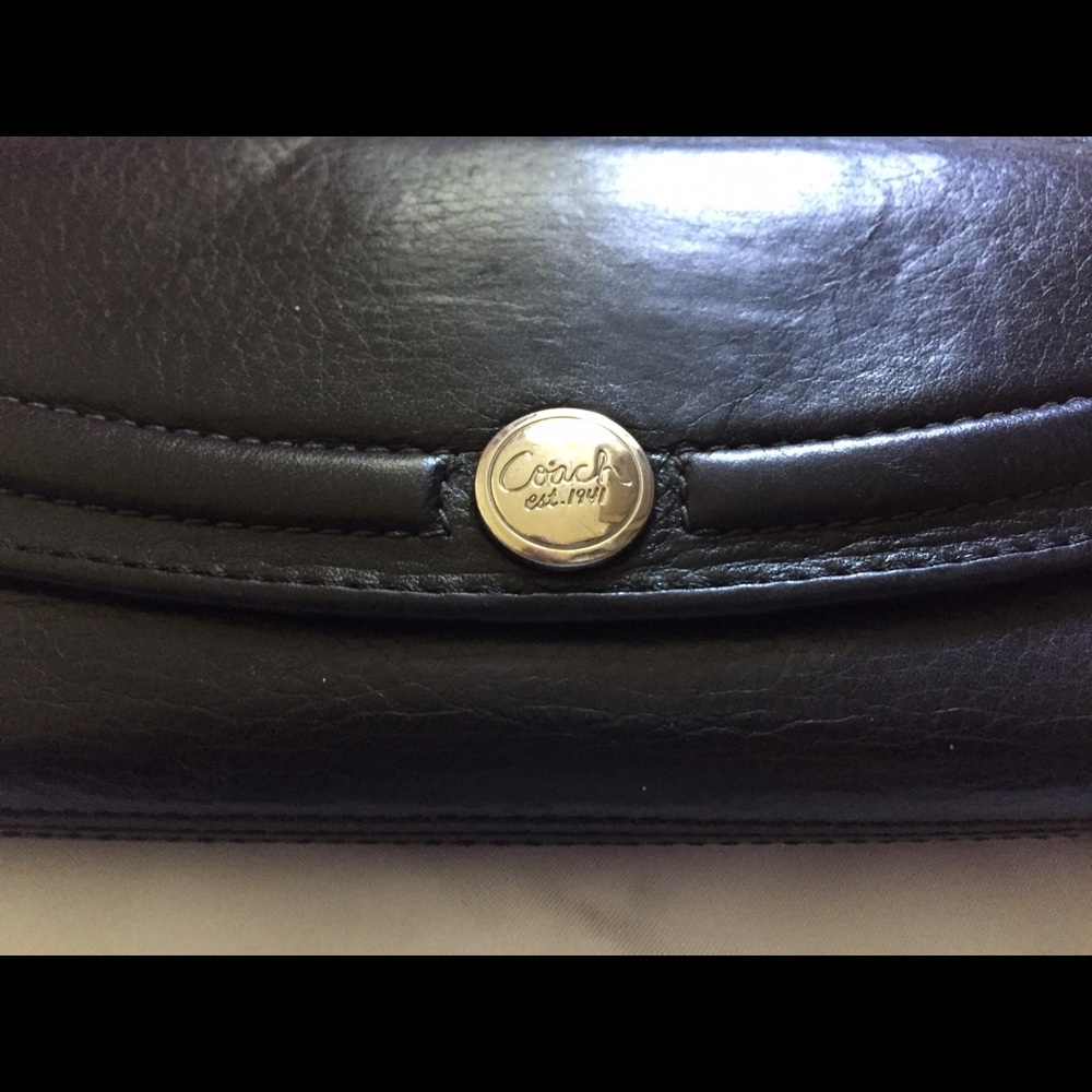 Coach Trifold Trademark Blk Leather Wallet