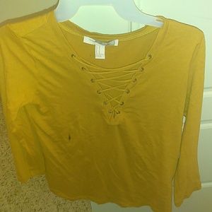 Yellow lace up long sleeve shirt