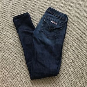 Dark wash button pocket Hudson skinny jeans