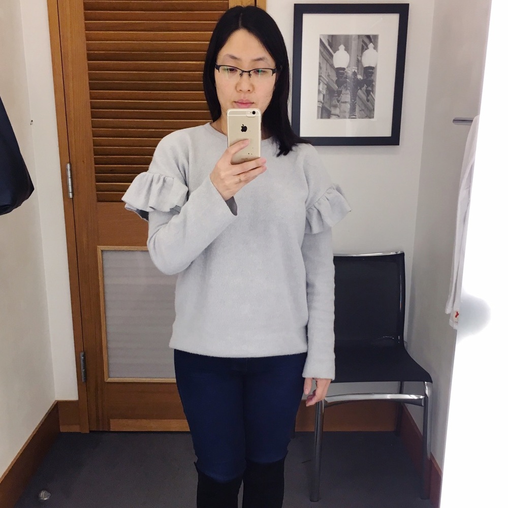Zara Soft Sweatshirt with Frills - Grey - NWT - S - Picture 2 of 5