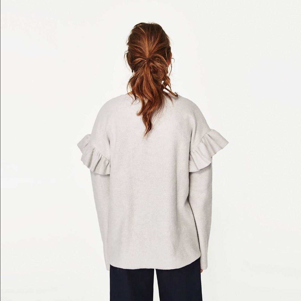 Zara Soft Sweatshirt with Frills - Grey - NWT - S - Picture 3 of 5