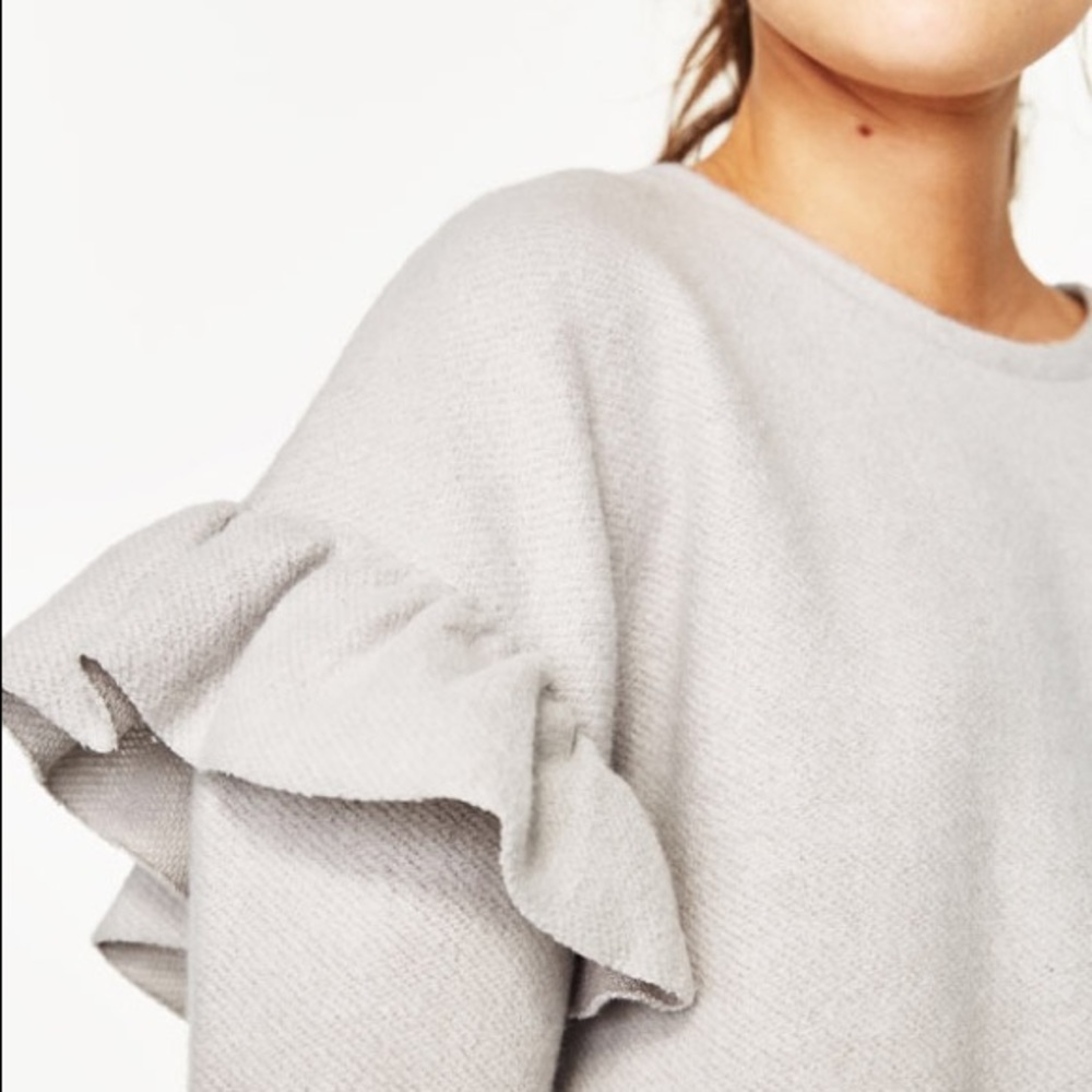 Zara Soft Sweatshirt with Frills - Grey - NWT - S - Picture 4 of 5