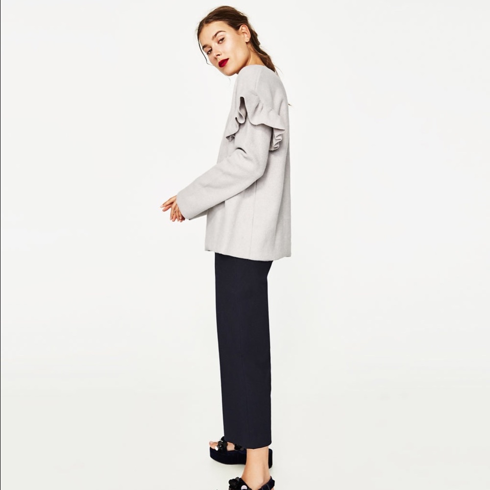 Zara Soft Sweatshirt with Frills - Grey - NWT - S - Picture 5 of 5