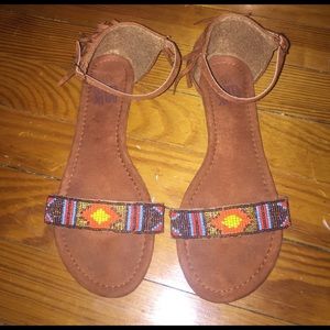 Muk Luks bead and fringe sandals