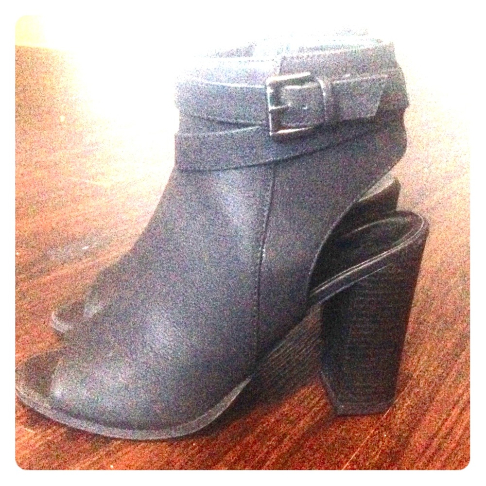 Charlotte Russe Peep Toe Buckle Heeled Booties OBO