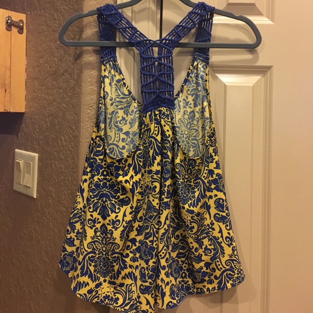 Blue and yellow tank top worn once