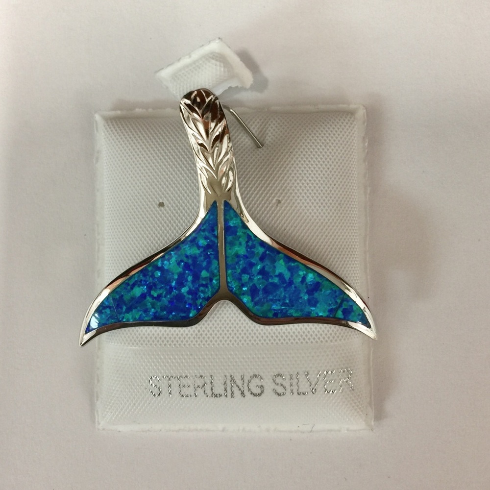 Sterling silver opal Whale Tail Slide  Pendant