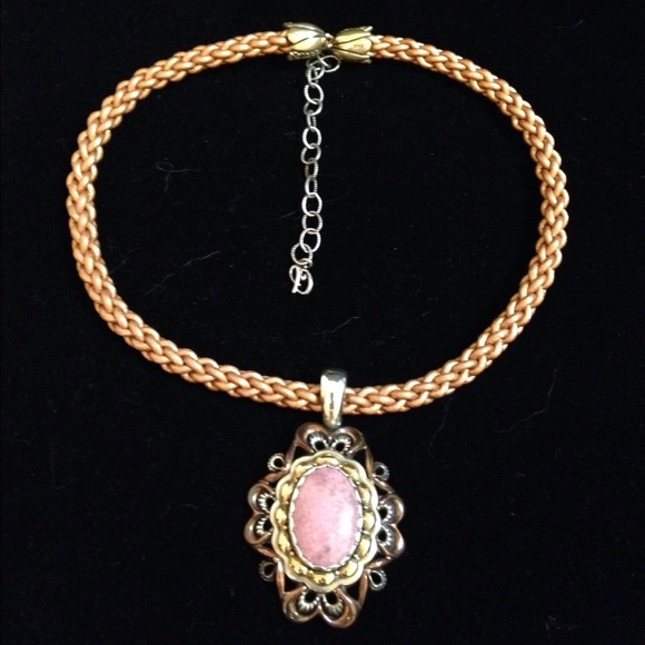 Sterling & Mixed Metal Rhodonite Enhancer on Cord - Picture 2 of 9