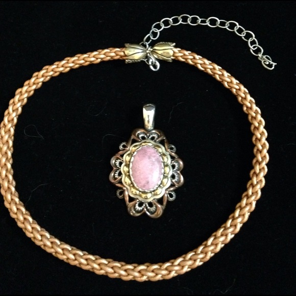 Sterling & Mixed Metal Rhodonite Enhancer on Cord - Picture 3 of 9