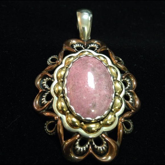 Sterling & Mixed Metal Rhodonite Enhancer on Cord - Picture 4 of 9