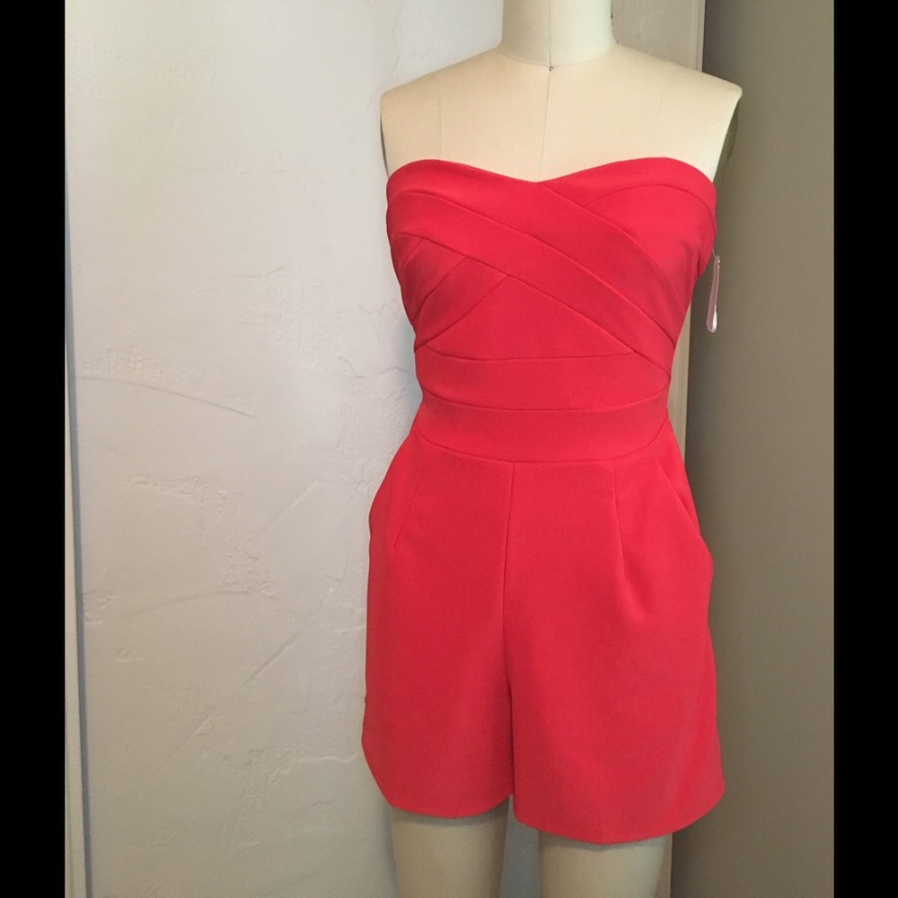 Midnight Doll Hot Pink Strapless Romper w/ Pockets