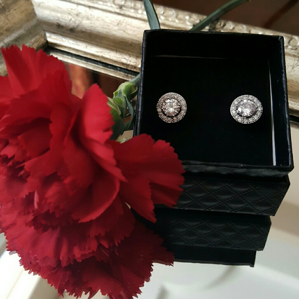 Silver Halo CZ studs