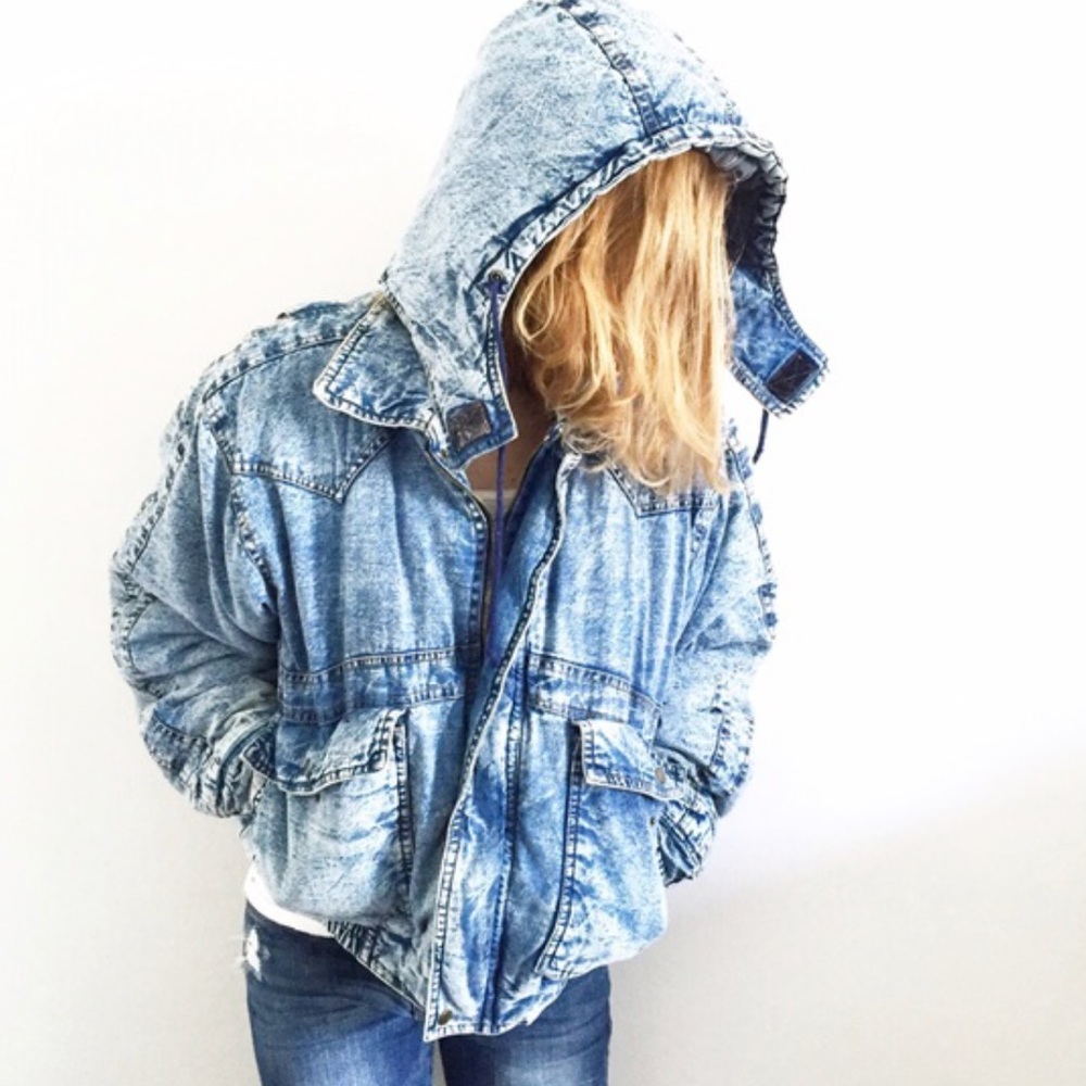 Vintage Acid Wash Denim Puffer Jacket