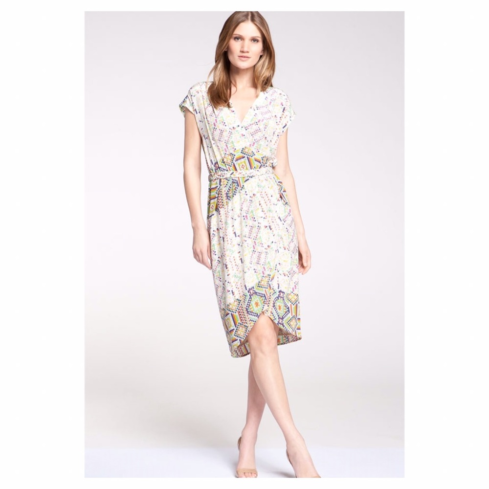 Graphic silk faux wrap dress