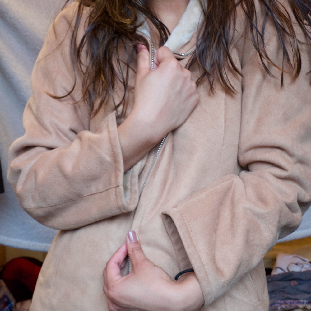 Suede hooded jacket